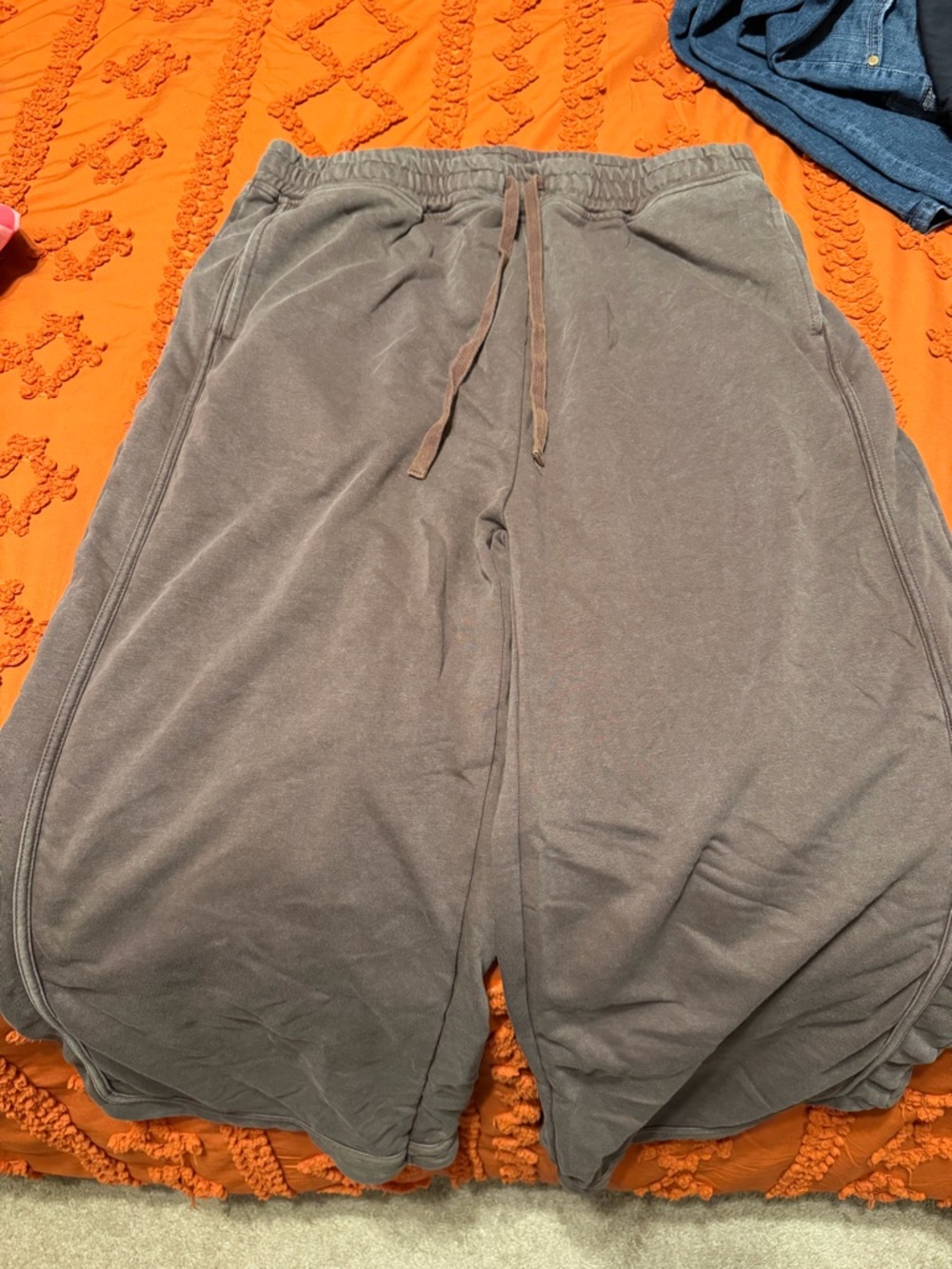 Women’s Wide Leg Distressed Brown Drawstring Lounge Pants